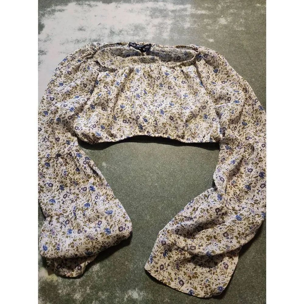 For Love & Lemons La Flor Ivory Floral Print Crop Top sz XS - Picture 3 of 6